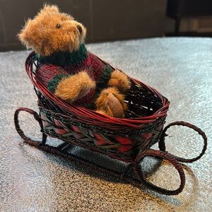Boyds Bears Red and Green Teddy in Sleigh